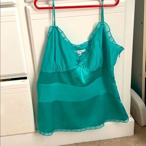 aqua blue silk tank top